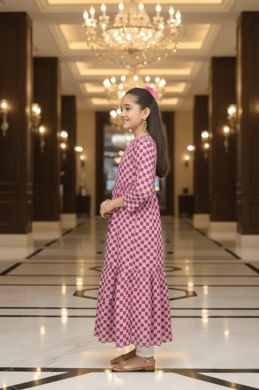 🟥 Crimson Checks Long Frock