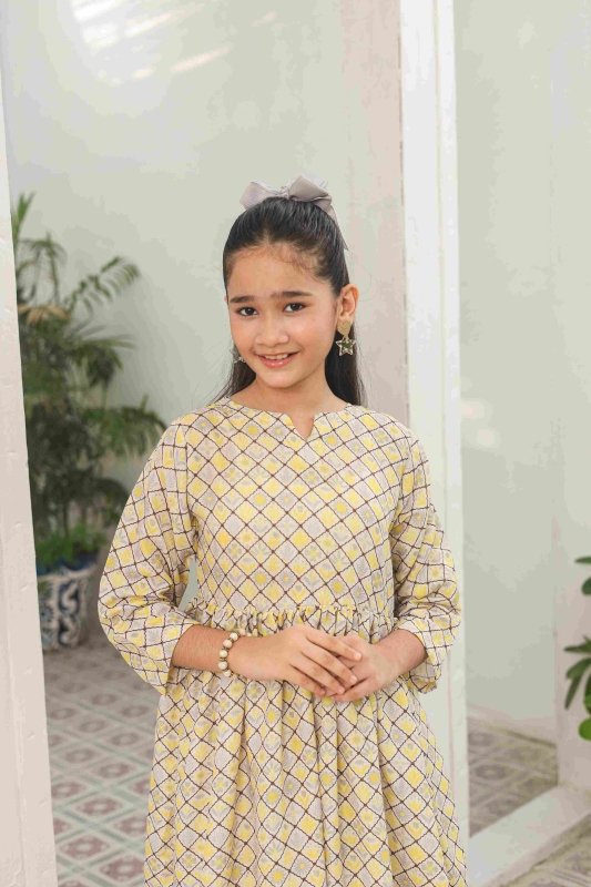 💛 Golden Lattice Long Frock