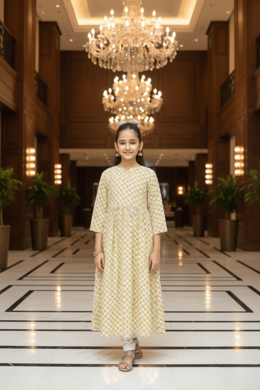 💛 Golden Lattice Long Frock